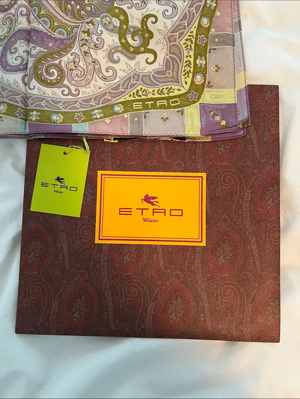 Etro Silk Paisley Scarf in Lavender, Olive & Cream